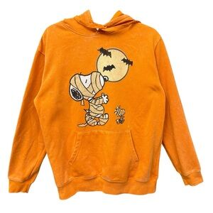 Peanuts Snoopy Mummy Halloween Hoodie Orange Sweatshirt Large Woodstock Bats